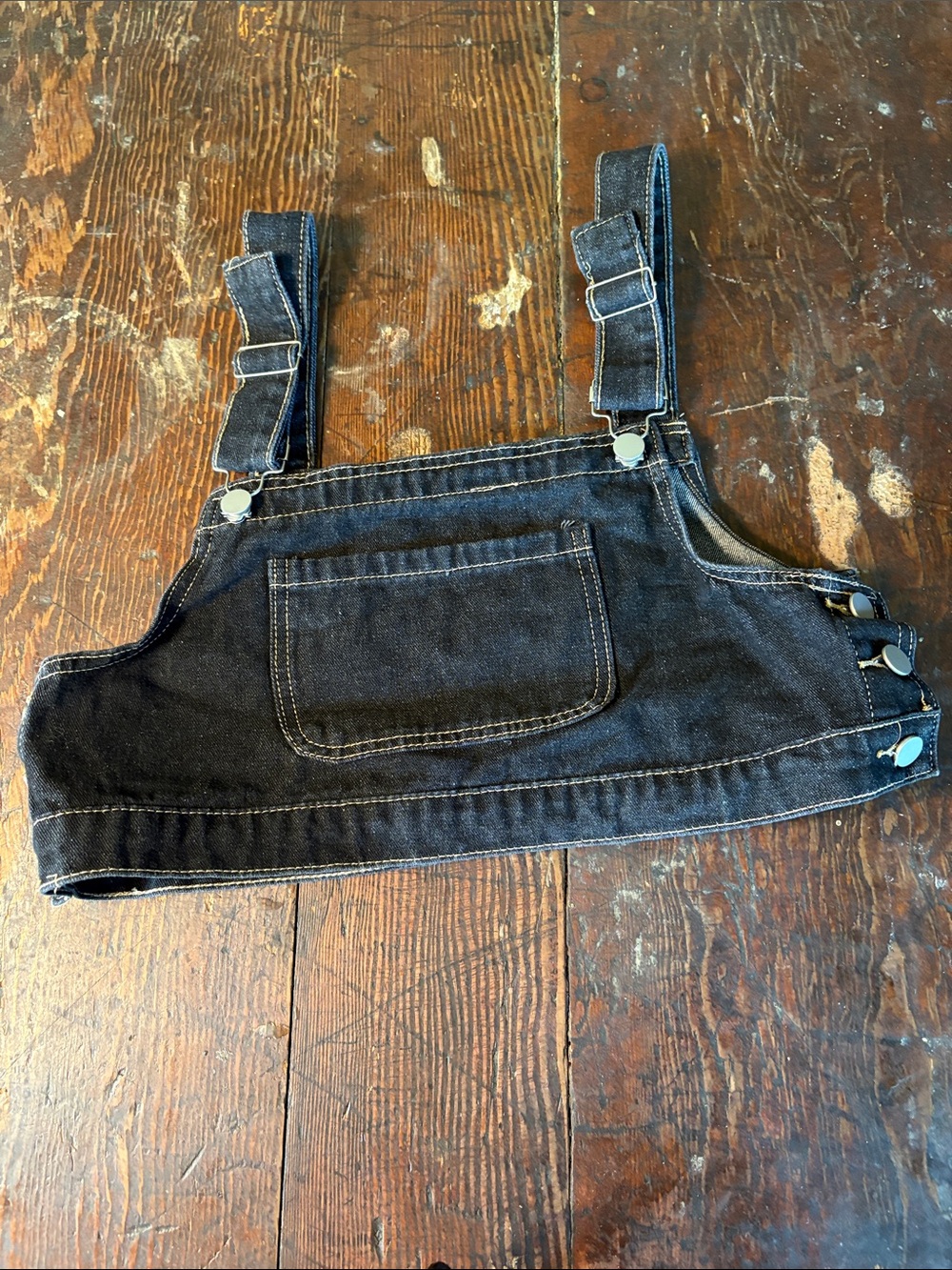 Women’s Black Denim Overall Crop Top Size Medium